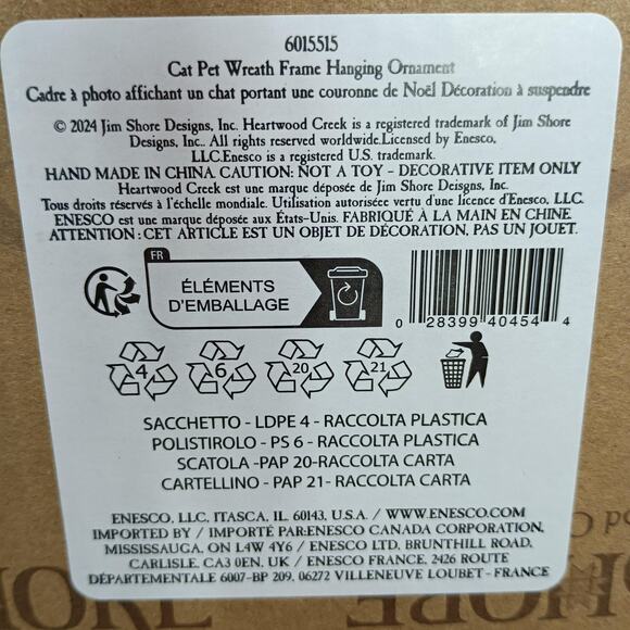 Jim Shore Heartwood Creek Cat Wreath Photo Frame Ornament NIB Enesco - Picture 6 of 6